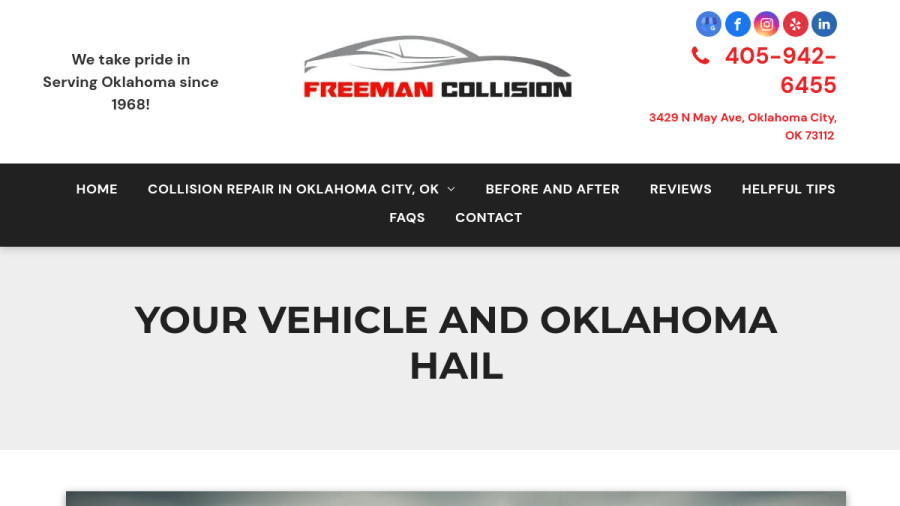 Screenshot of the Freeman Collision Center website
