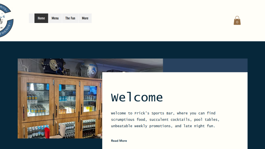 Screenshot of the Frick's Sports Bar website
