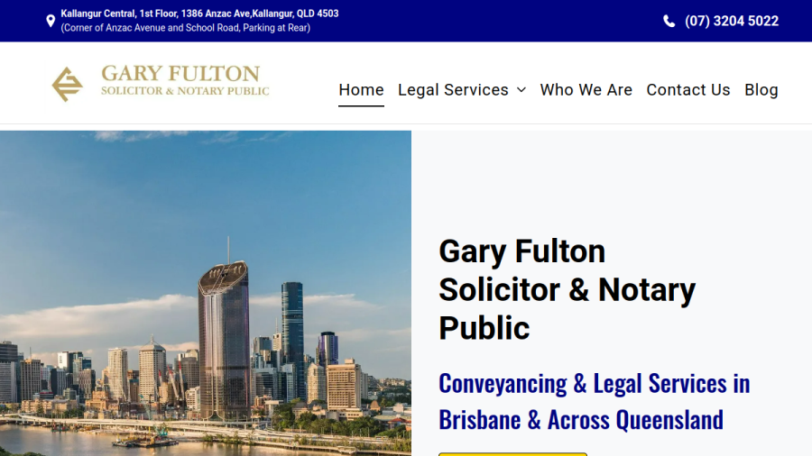 Screenshot of Gary Fulton Solicitor & Notary Public website