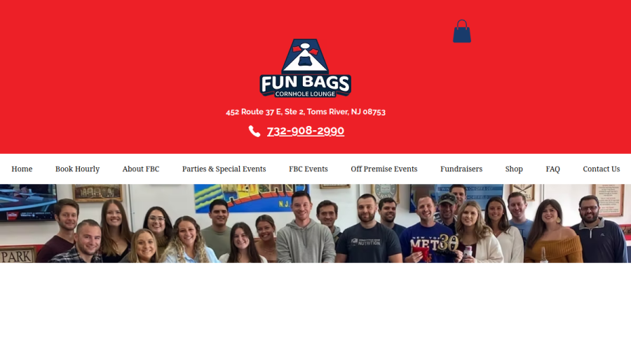 Screenshot of Fun Bags Cornhole Lounge website