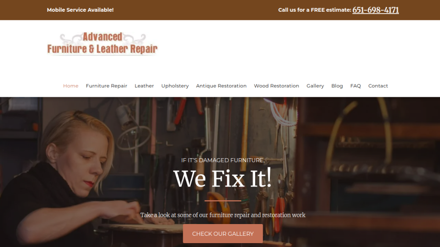 Screenshot of the Advanced Furniture Repair website