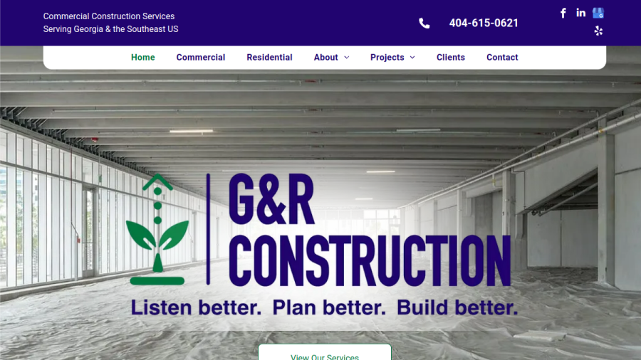 Screenshot of the G&R Construction website