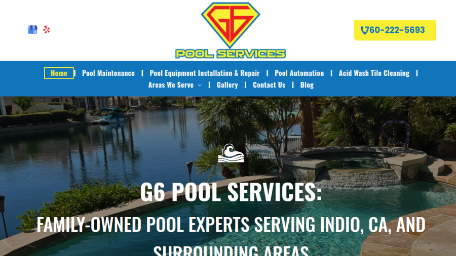 Screenshot of the G6 Pool Services website