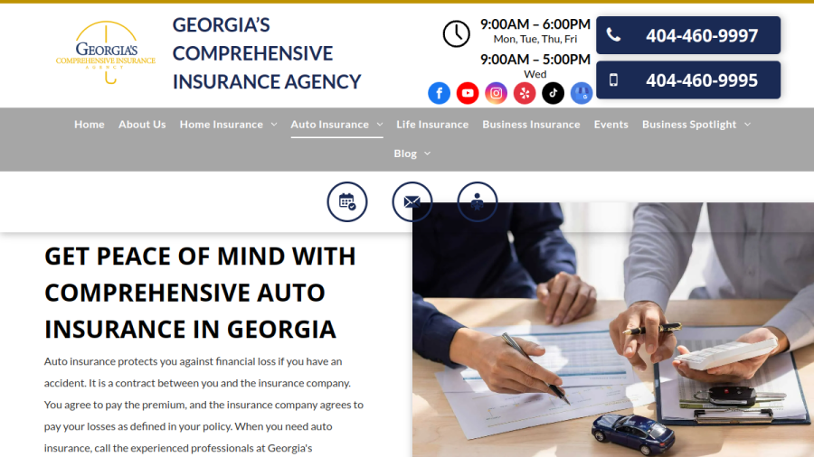 Screenshot of the Georgia's  Comprehensive Insurance Agency website