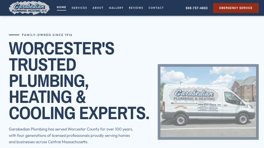 Screenshot of the Garabedian Plumbing & Heating Inc website