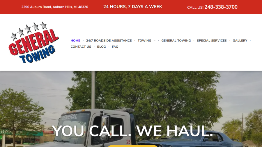 Screenshot of the General Towing website
