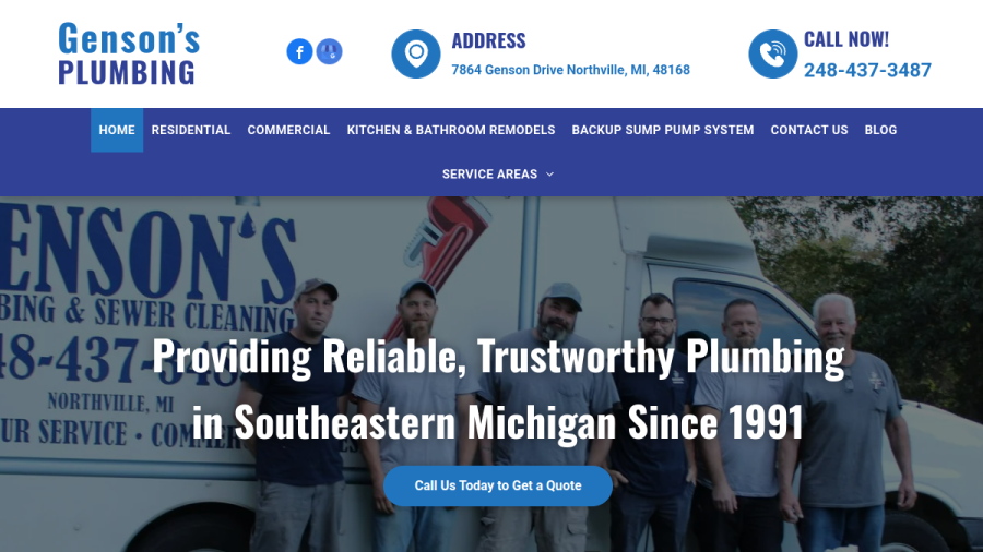 Screenshot of the Gensons Plumbing website