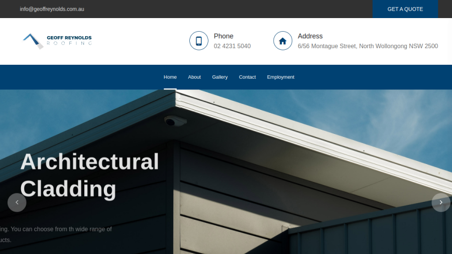 Screenshot of Geoff Reynolds Roofing Pty Ltd website