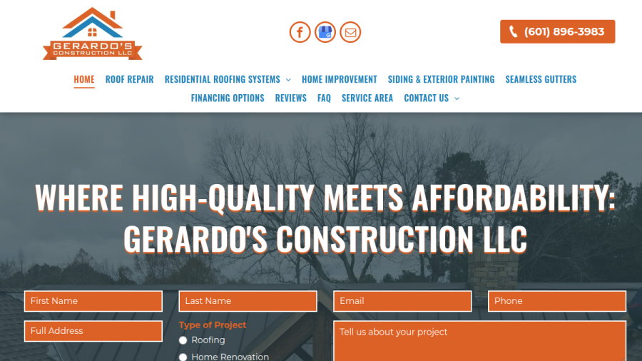 Screenshot of Gerardo's Construction LLC website