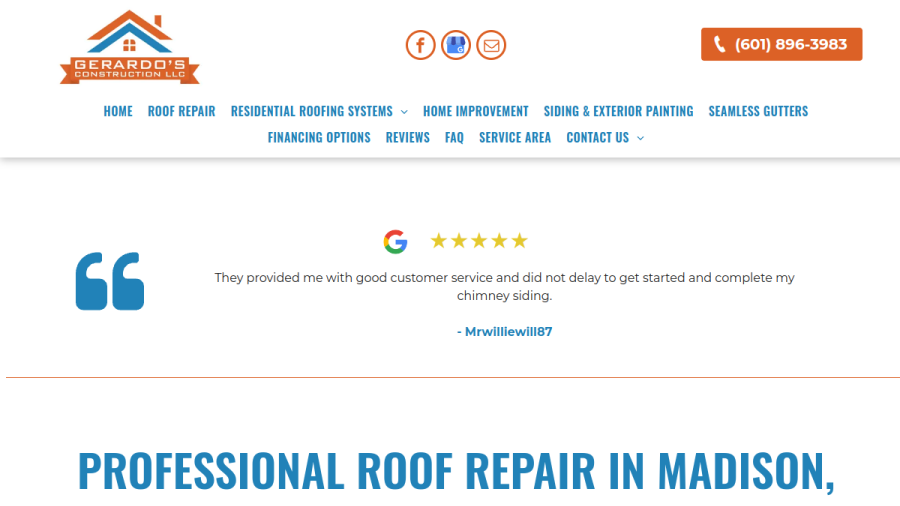 Screenshot of the Gerardo's Construction LLC website
