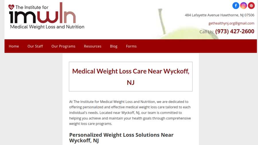 Screenshot of the The Institute for Medical Weight Loss and Nutrition website
