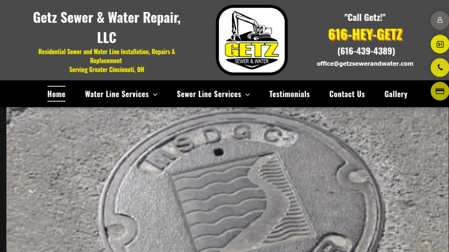 Screenshot of the Getz Sewer & Water Repair LLC website