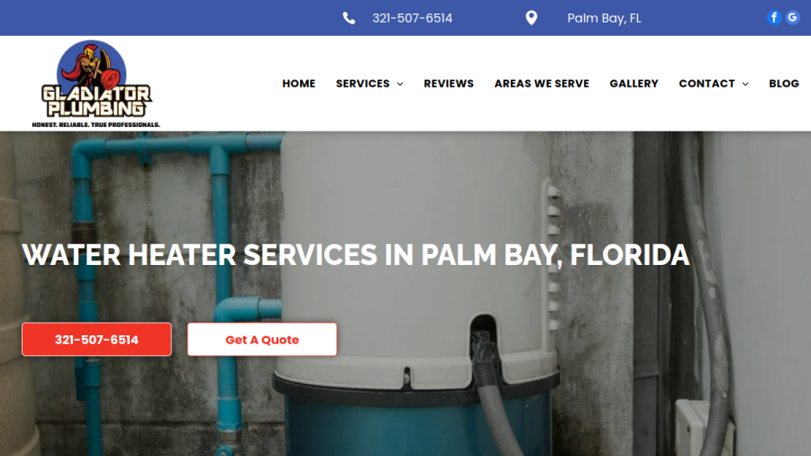 Screenshot of the Gladiator Plumbing website