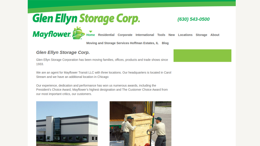 Screenshot of the Glen Ellyn Storage Corporation website