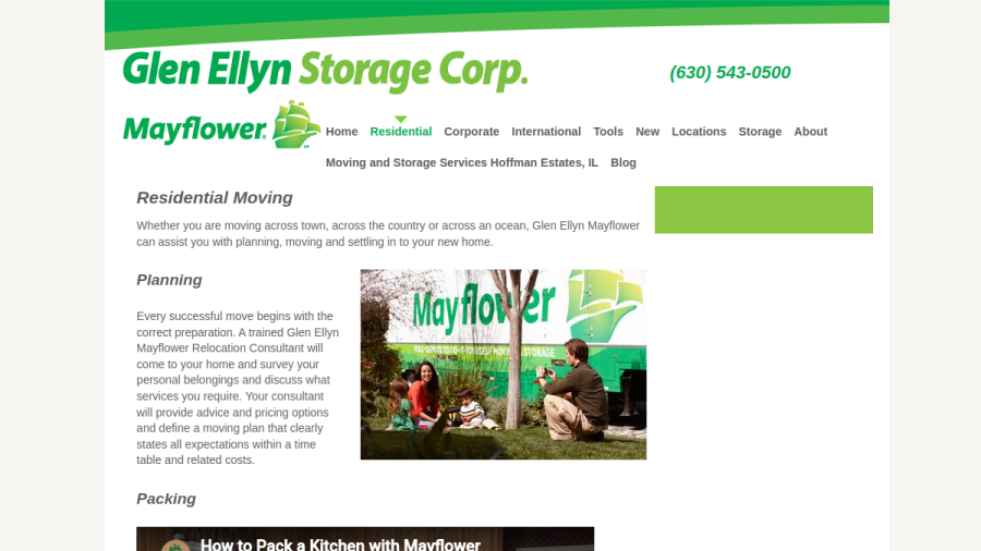 Screenshot of the Glen Ellyn Storage Corporation website