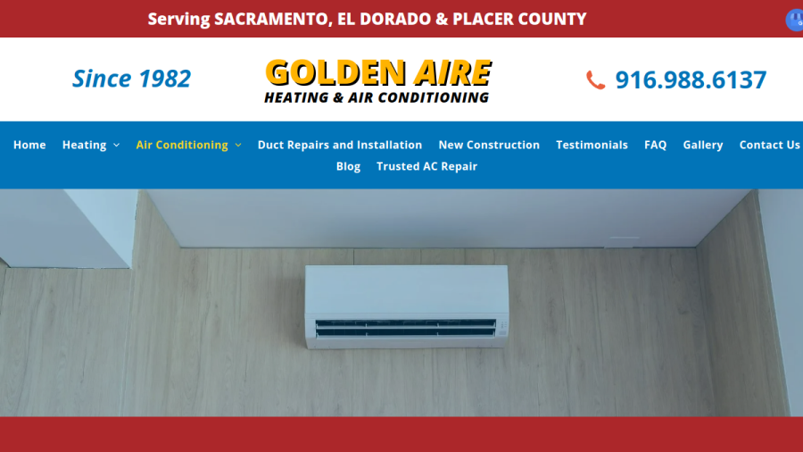 Golden Aire Heating & Air Conditioning website screenshot