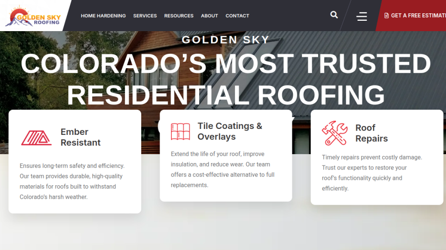 Screenshot of the Golden Sky Roofing website