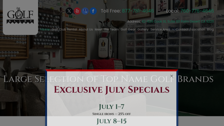 Website screenshot of Golf Alley