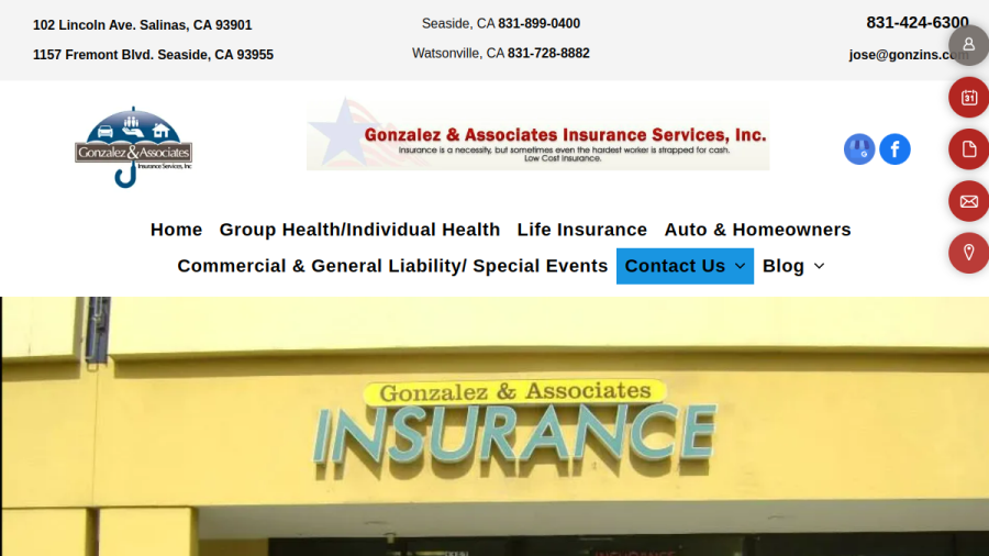 Screenshot of the Gonzalez & Associates insurance Service Inc website