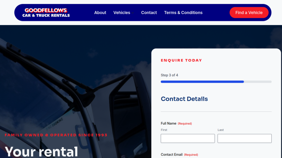 Goodfellows Car and Truck Rentals website
