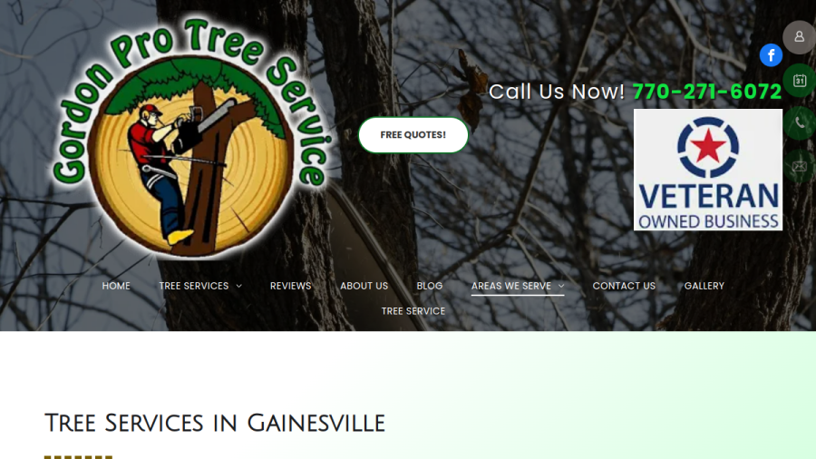 Screenshot of the Gordon Pro Tree Service website