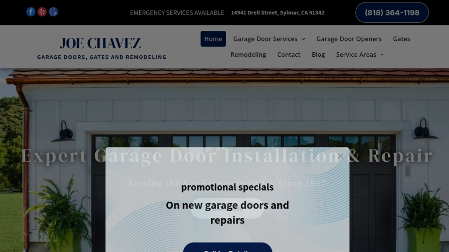 Joe Chavez Garage Doors website screenshot