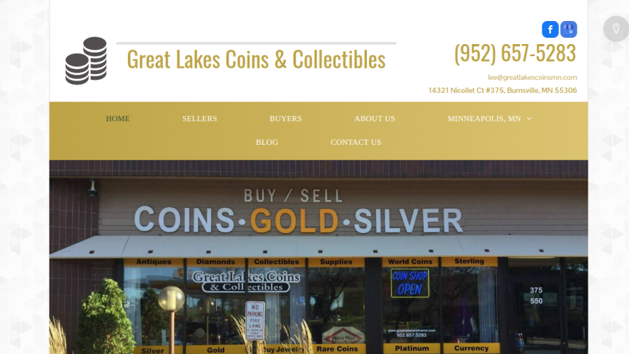 Screenshot of the Great Lakes Coins & Collectibles website