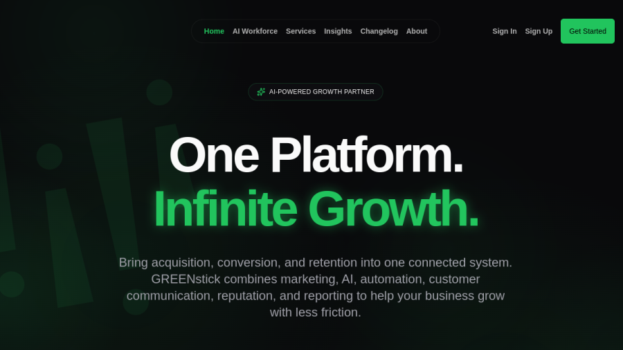 Website screenshot of Green Stick Marketing