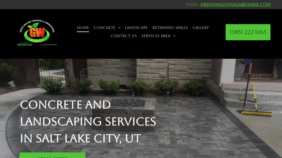 Screenshot of the Green Willow Concrete & Landscaping, LLC website