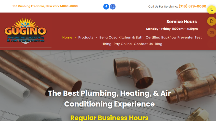 Screenshot of the Gugino Plumbing Heating & Air Conditioning website