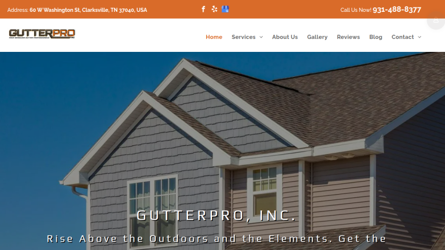 Screenshot of the GutterPRO Inc. website