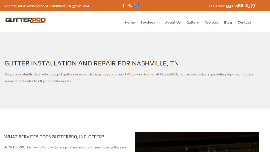 Screenshot of the GutterPRO Inc. website