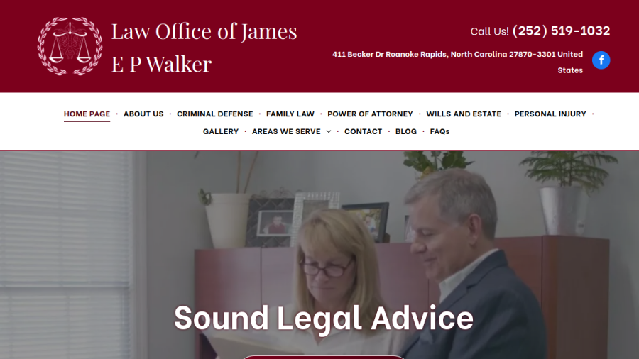 Screenshot of the Law Office Of James E P Walker PC website