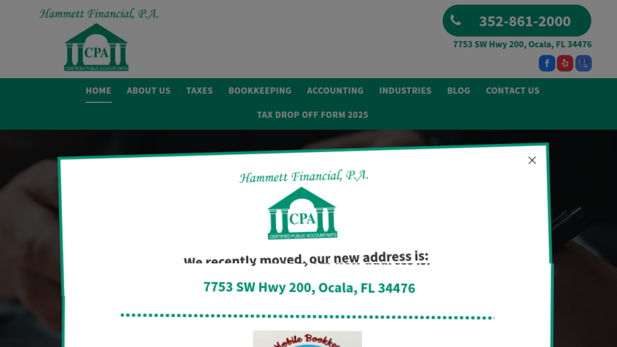 Screenshot of the Hammett Financial, P.A. website