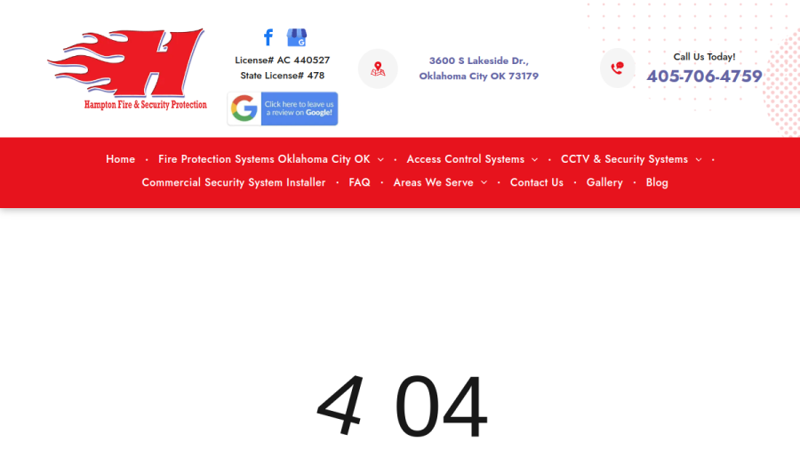 Screenshot of the Hampton Fire & Security Protection LLC website