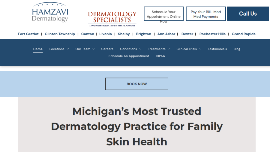 Website screenshot of Hamzavi Dermatology