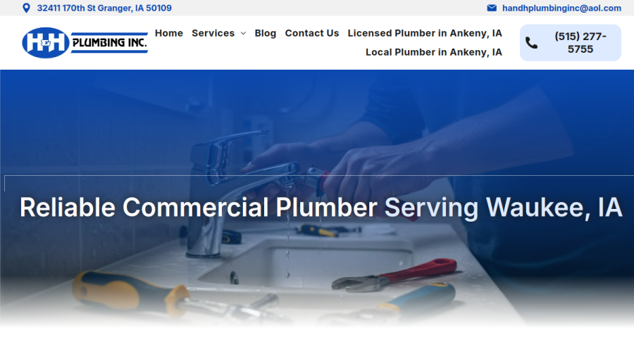 Screenshot of the H & H Plumbing Inc website