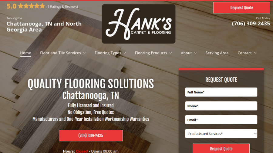 Screenshot of the Hank's Carpet & Flooring website