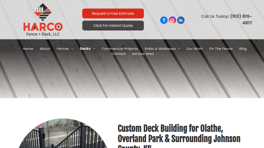 Screenshot of the Harco Fence & Deck LLC website