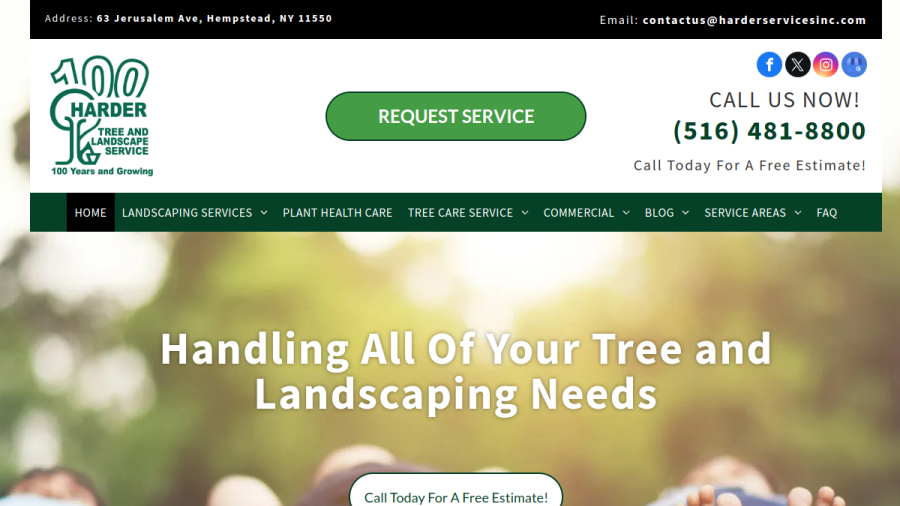 Screenshot of the Harder Tree and Landscape Service website