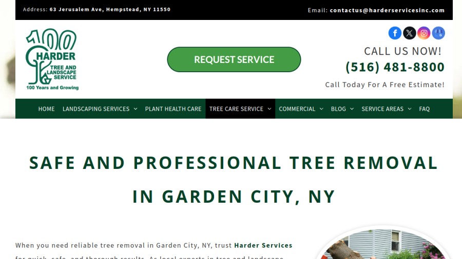 Screenshot of the Harder Tree and Landscape Service website