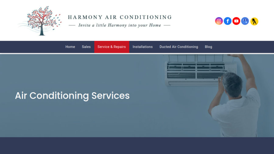 Screenshot of the Harmony Air Conditioning website