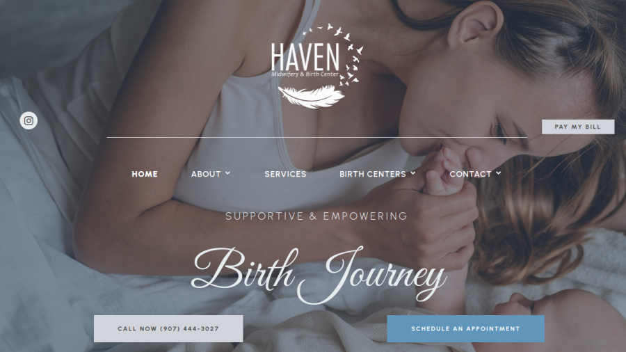 Website screenshot of Haven Midwifery and Birth Center