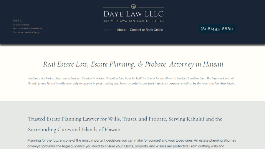 Screenshot of the Hawaii Daye Law website