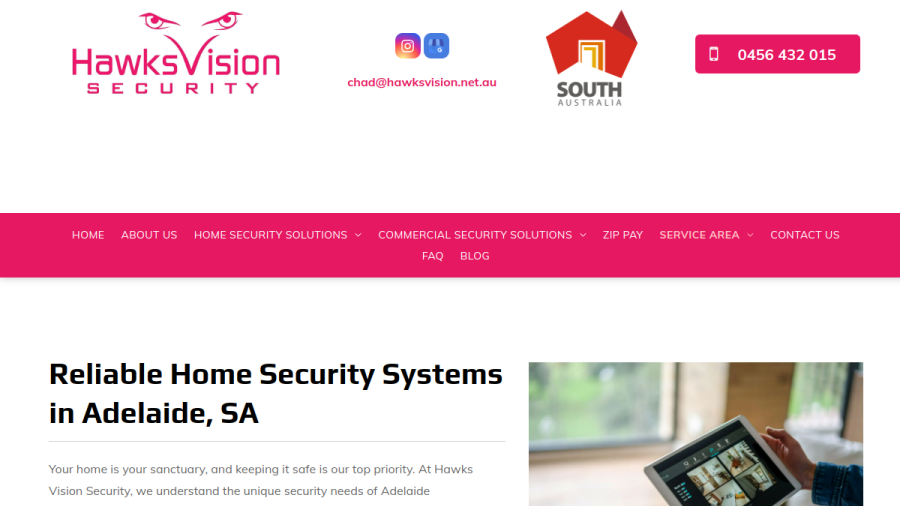 Screenshot of the Hawks Vision Security website