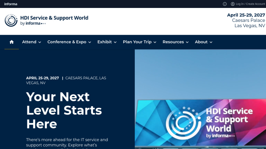 Screenshot of the HDI Service & Support World website