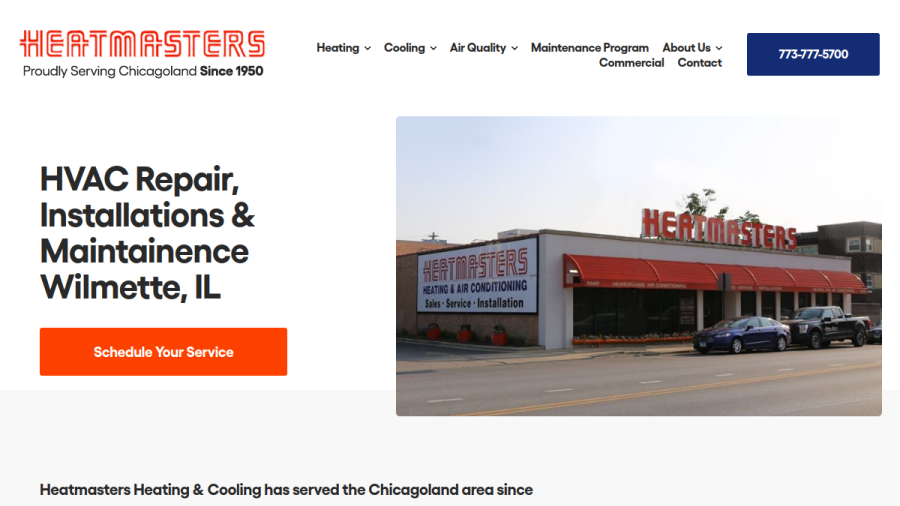 Heatmasters Heating & Cooling website screenshot
