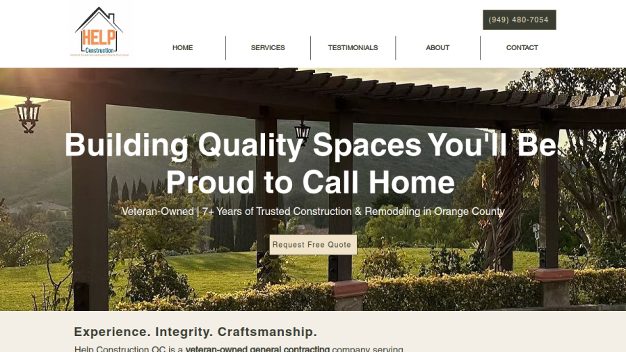 Screenshot of the HELP CONSTRUCTION OC INC website