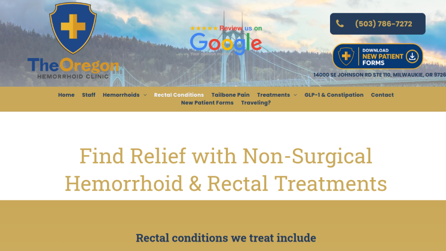 Screenshot of the The Oregon Hemorrhoid Clinic website