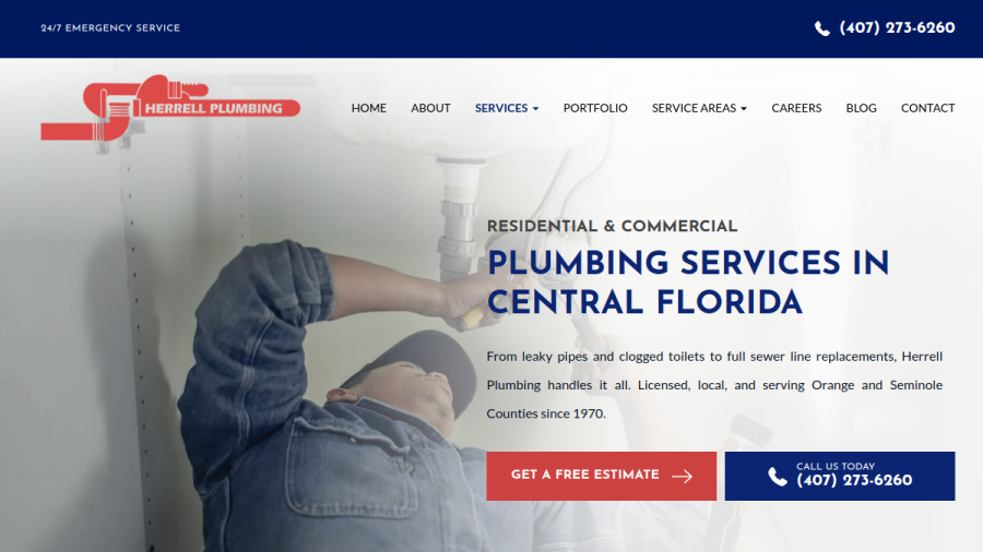 Screenshot of the Herrell Plumbing website